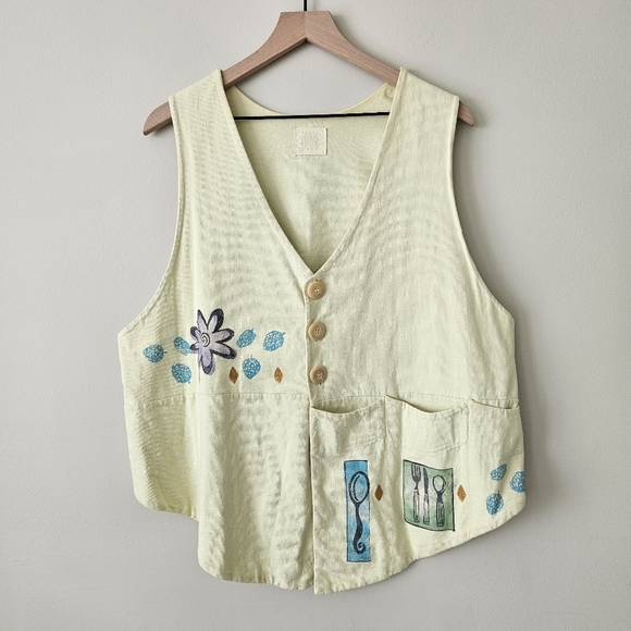 Blue Fish Butter Yellow Kitchen Utensil Button Front Vest - Picture 4 of 14